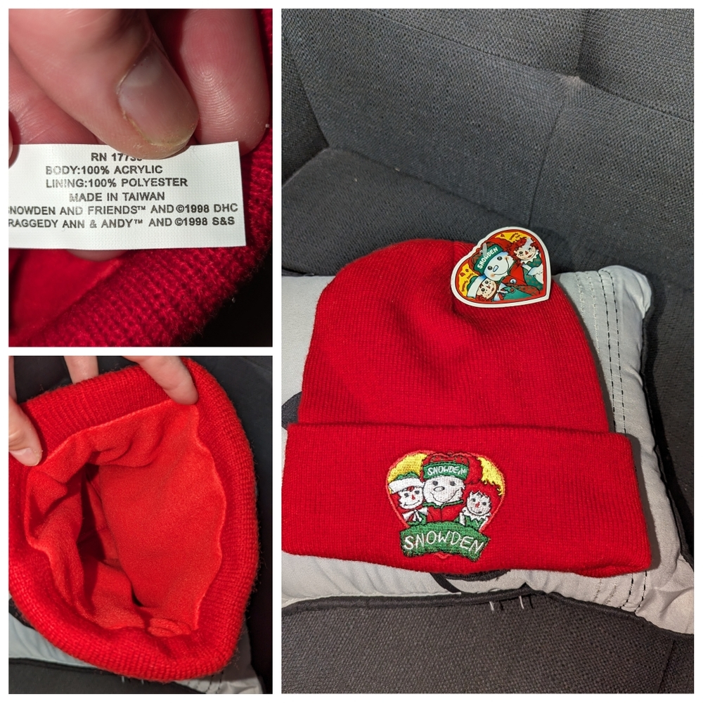 Vintage Snowden Raggedy Ann and Andy Christmas hat with tag
